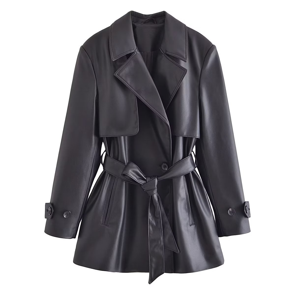 Olivia Fashion Dubai Leather Short Trench Coat