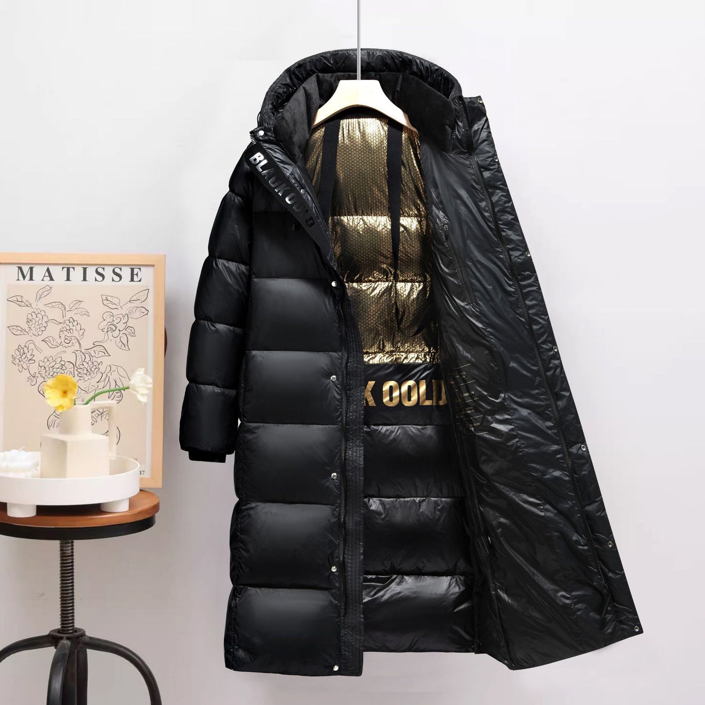 Olivia black gold long bear jacket